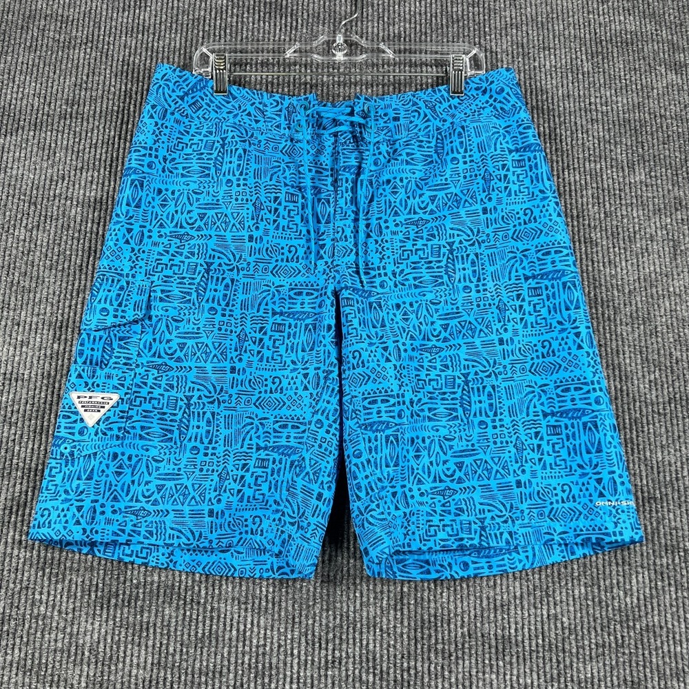 Columbia Board Swim Shorts Mens Size 34 Blue Geometric Beach Pool Vacation